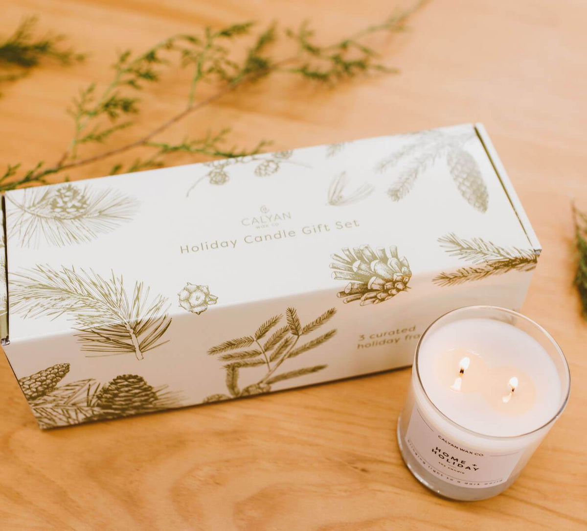 Holiday candle gift set of 3 favorite holiday fragrances soy wax blend made in Texas gift box