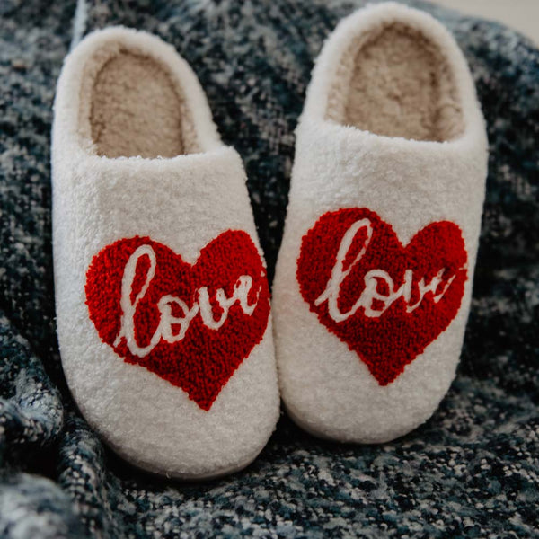Iwhgrmp Cozy Hearts Indoor Slippers White Plush Open Toe Design With Red Heart Pattern Non-Slip Lightweight House Shoes For Women And Men Gifts | Slippers - Foto 3