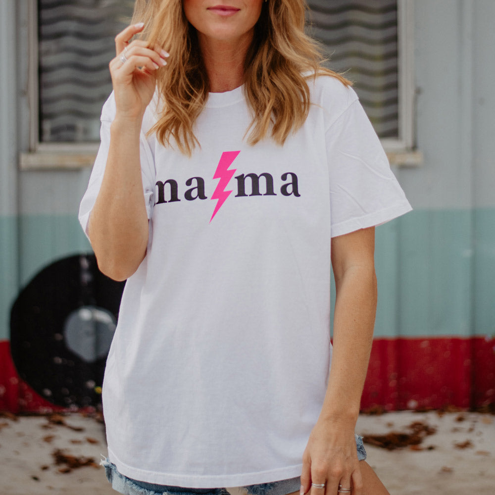 MAMA Lightning Bolt Graphic T-Shirt in blue jean