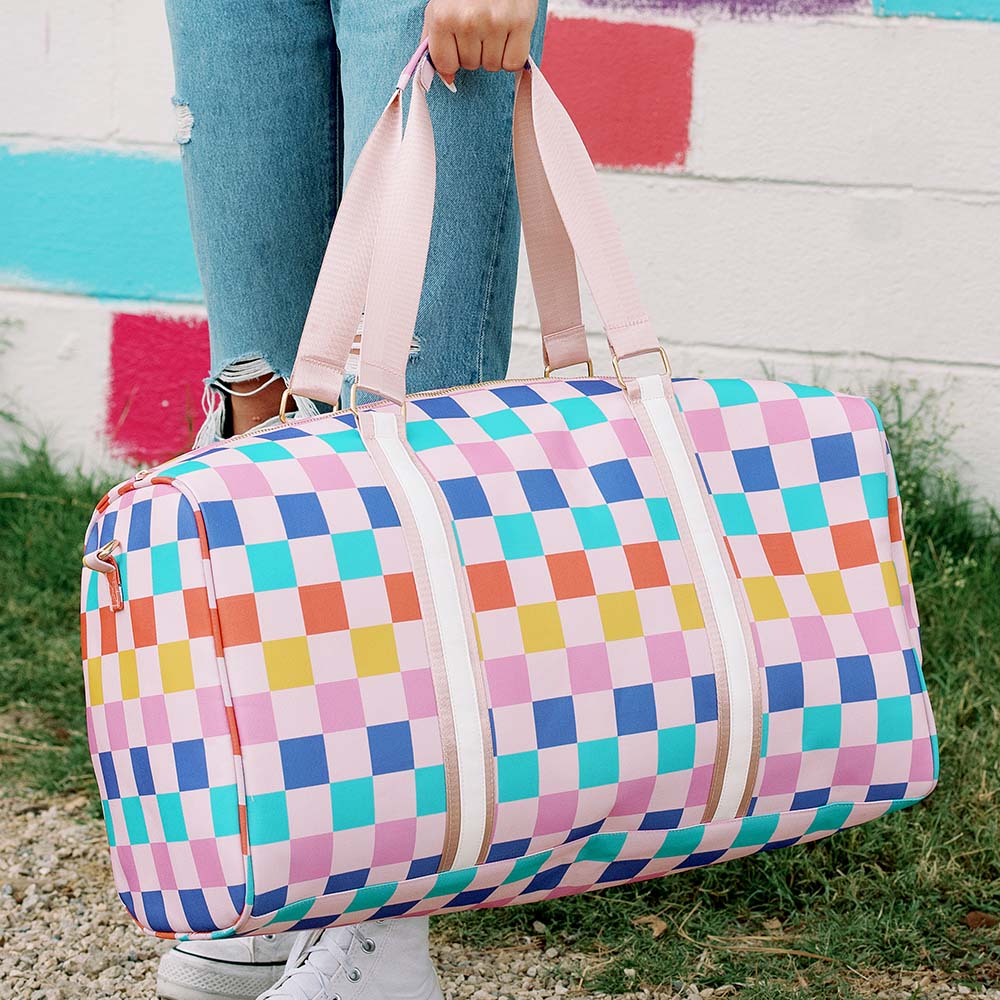 Multicolored Checkered Pattern Weekender Bag