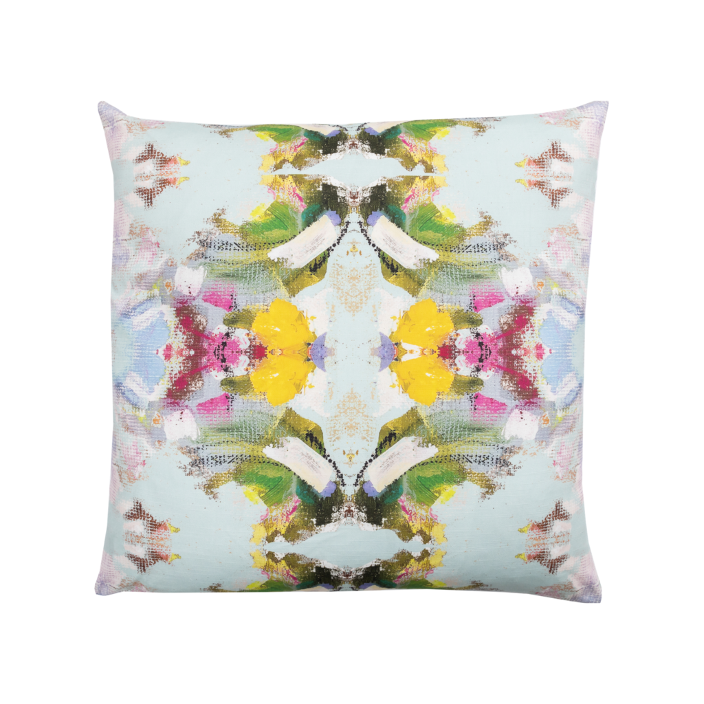 Poppy Blue Linen Cotton Pillow from Laura Park Designs in vivid colors, large square