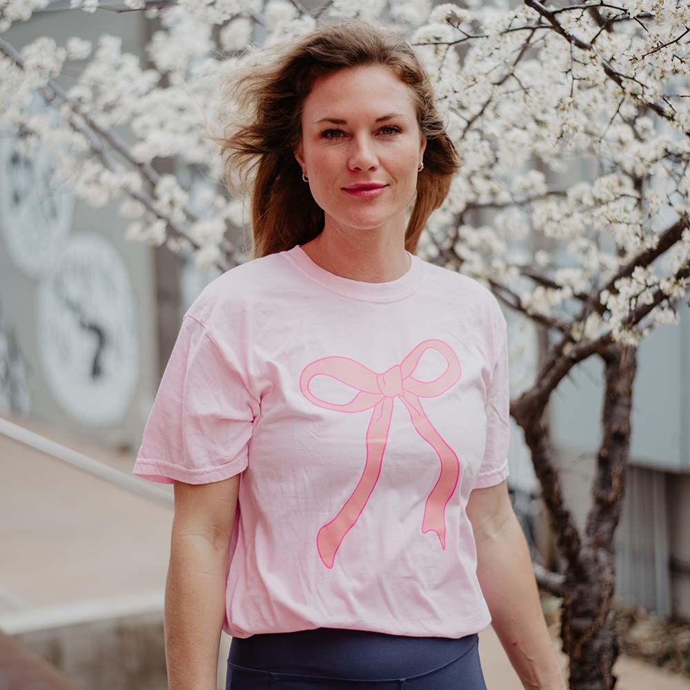 Pink Coquette Bow Women's Graphic T-Shirt in pepper