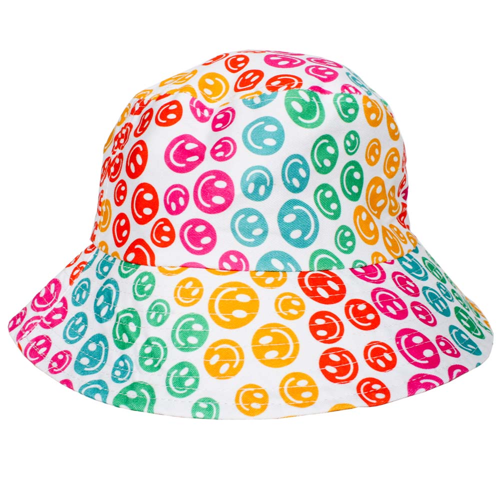 Happy Face Bucket Hat worn by young woman out and about