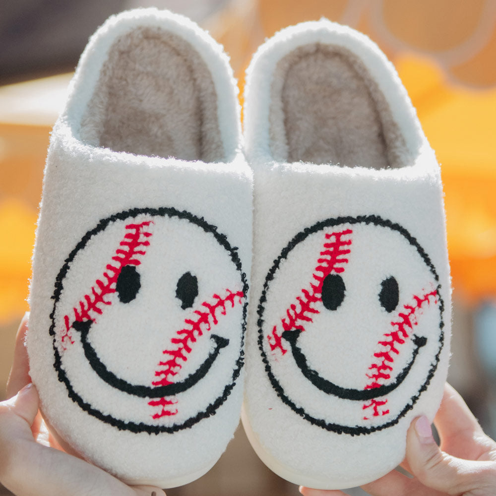 Baseball Happy Face Slippers for Women