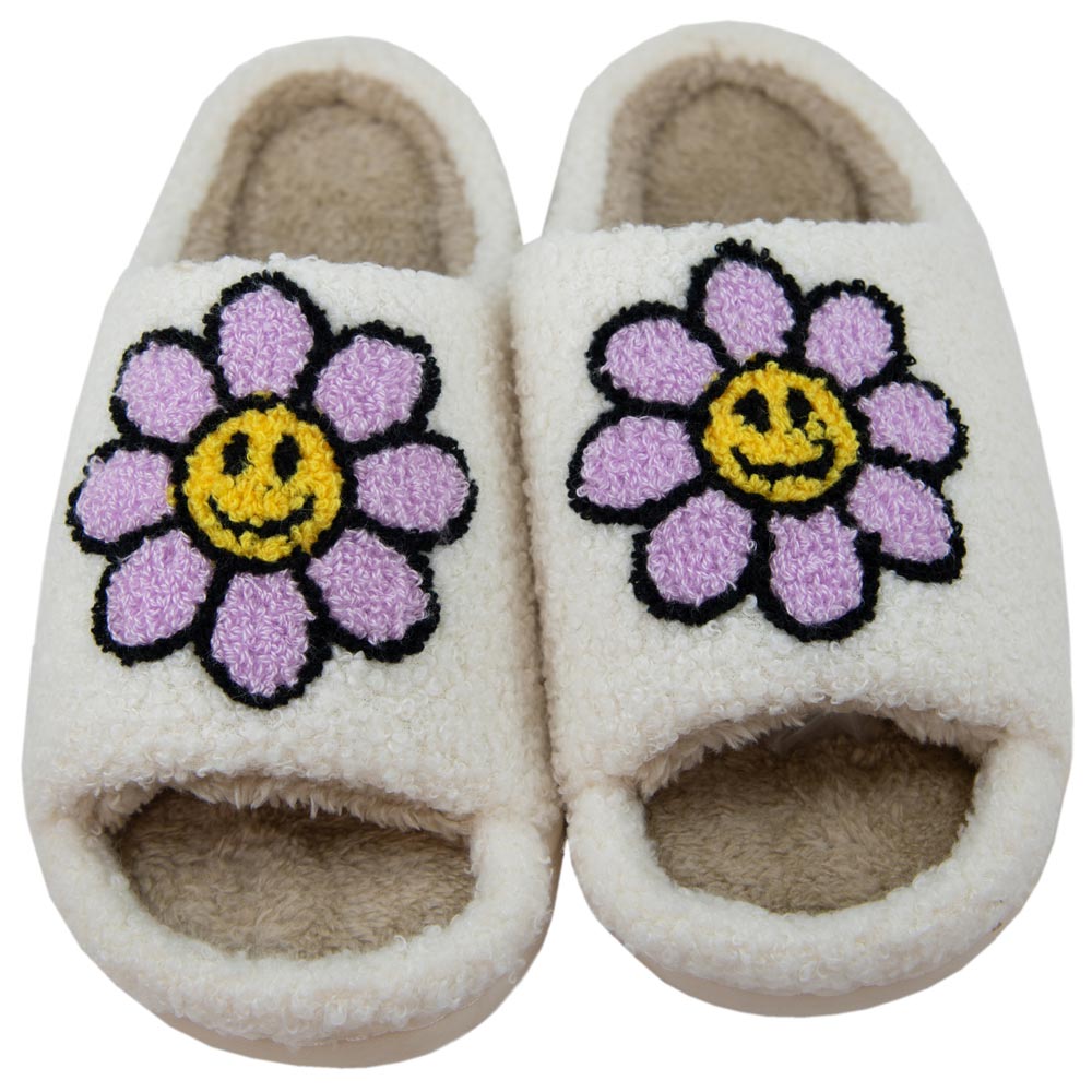 Lavender Daisy Happy Face Open Toe Slippers
