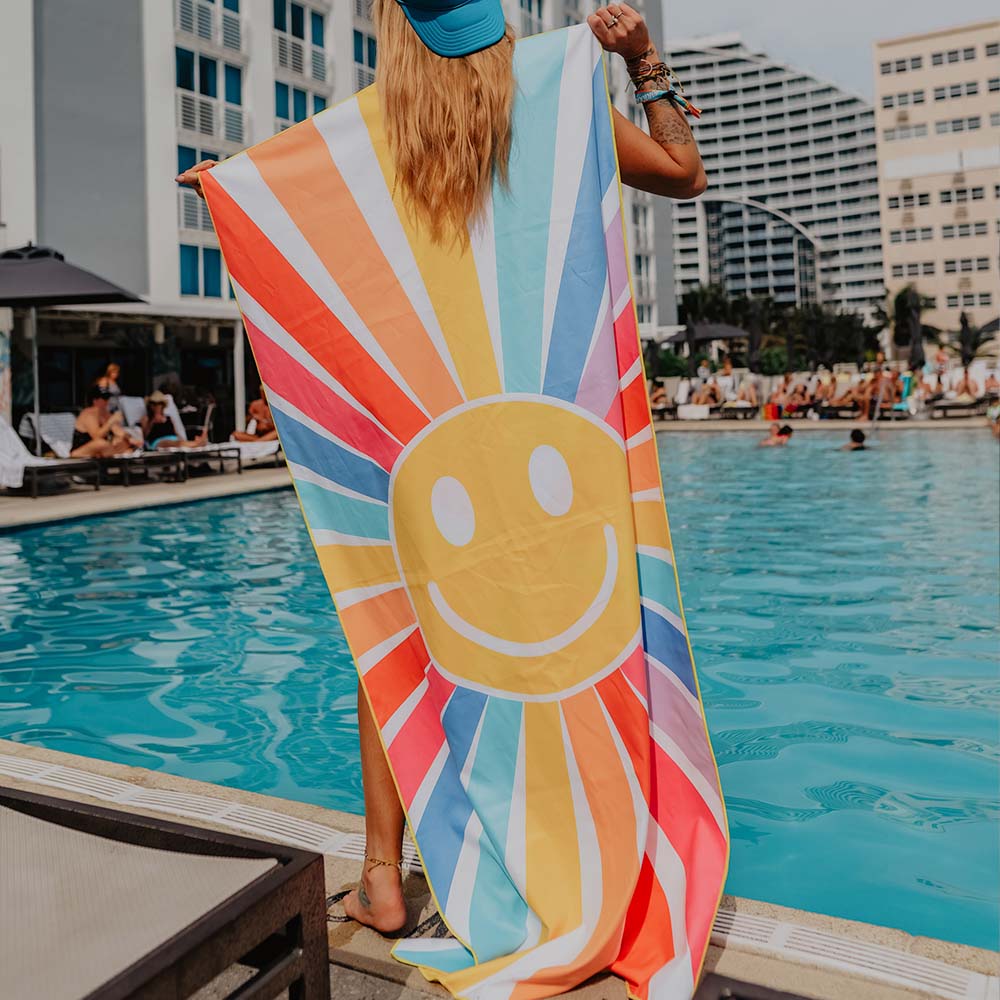 Sunshine Happy Face Beach Towel is perfect for poolside fun