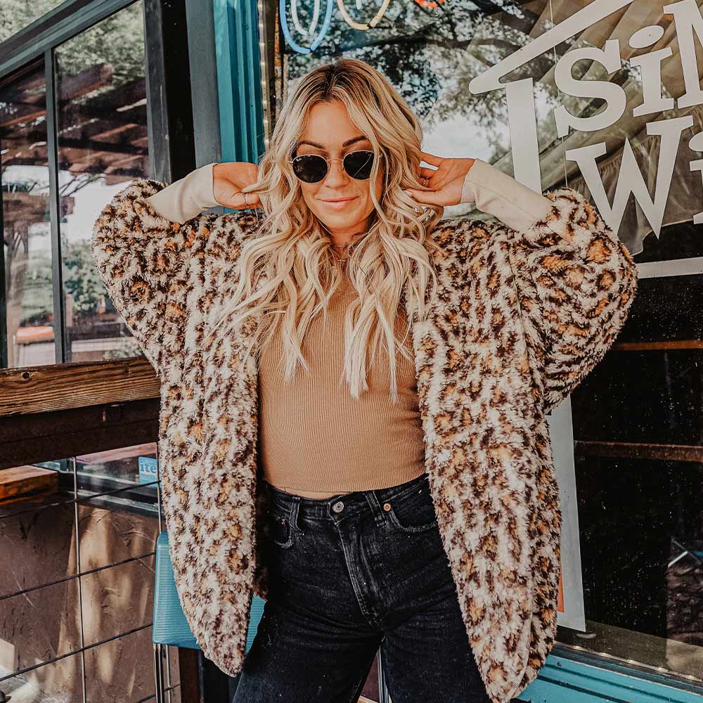 Tan Leopard Lightweight Body Wrap With Hoodie from Katydid