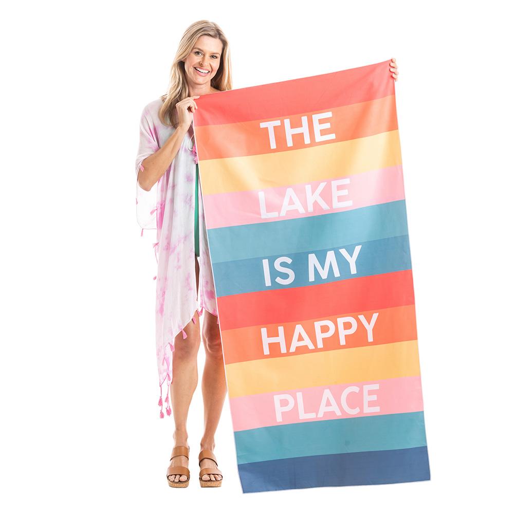 The Lake Is My Happy Place Quick Dry Beach Towel