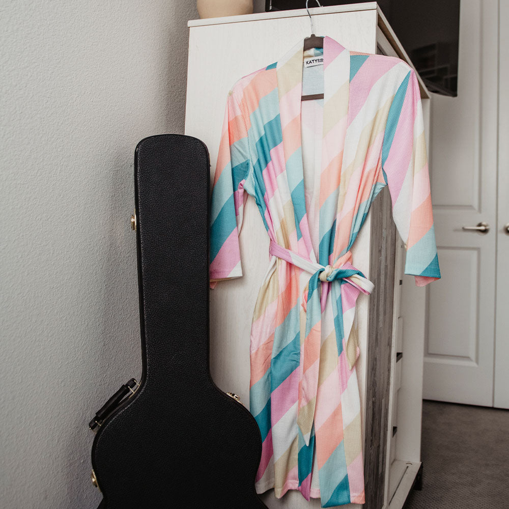 Striped Pastel Printed Bath Robe