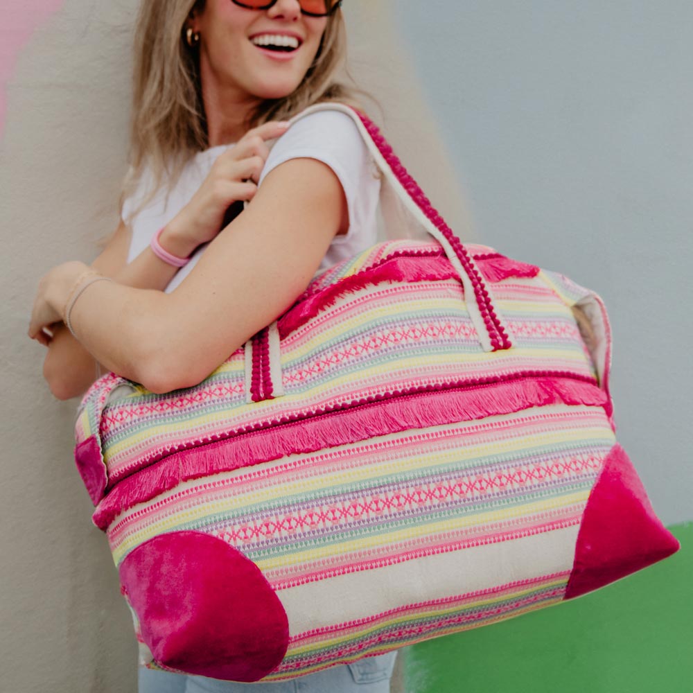 Magenta Frilled Multicolored Weekender Duffel Bag