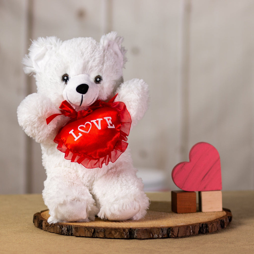 White Valentine Bear stands 14" tall head to toe