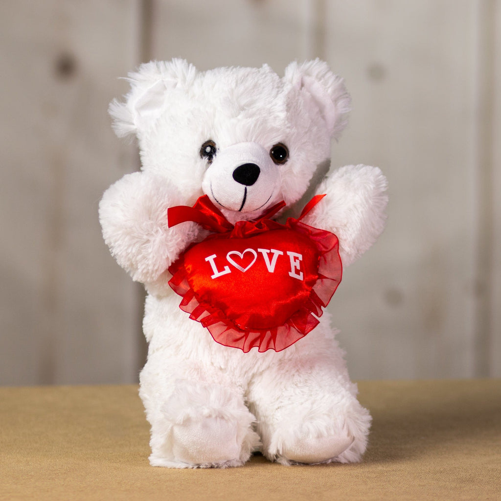 White Valentine Bear stands 14" tall head to toe